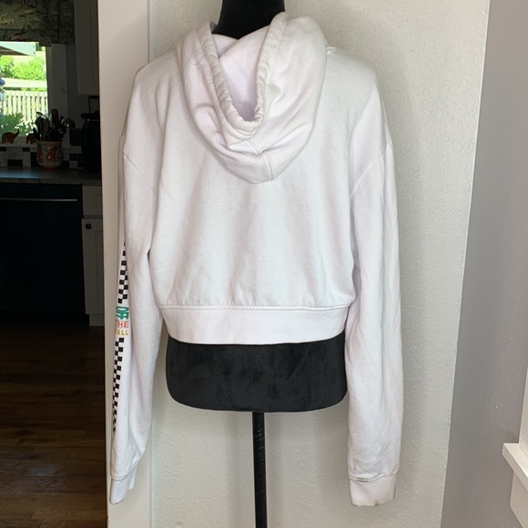 Vans Cropped Hoodie Sweatshirt White Logo Checkerboard Sleeve L Skater Y2K Chill - Picture 2 of 10